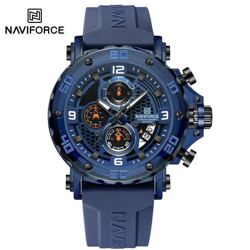 NAVIFORCE Men's Quartz Watch Fashion Trend 5ATM Waterproof Male Watches Chronograph Luminous Hands Silicone Strap Lightweight - Uknowucme