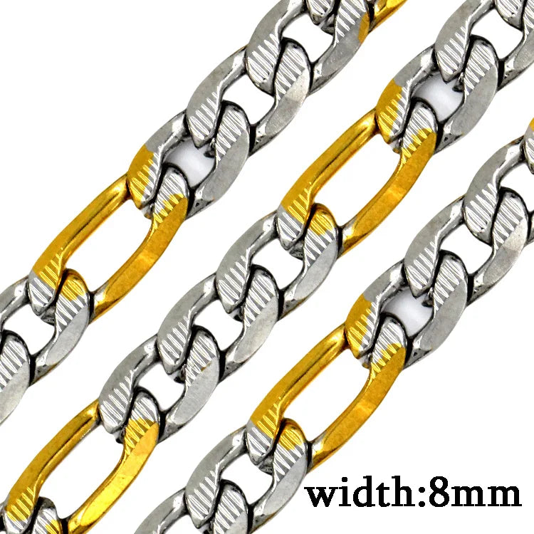 LUXUSTEEL Men's Figaro NK Chain Necklace 6/8/10MM Stainless Steel Golden Mixed Silver Color Curb Link For Women Jewelry Gift - Uknowucme