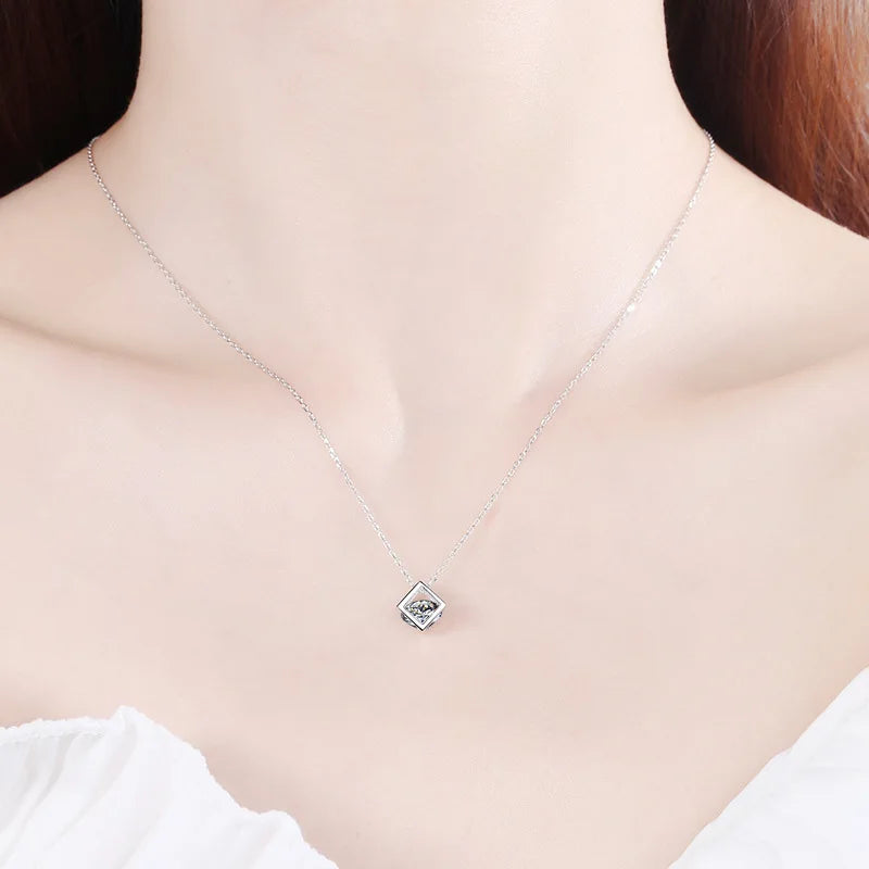 Moissanite diamond necklace, S925 silver plated with pt950 gold, square pendant necklace - Uknowucme