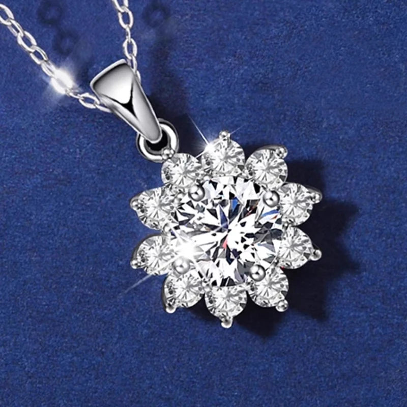 925 Sterling Silver Necklace Pendant 100% Real Moissanite For Women Fashion Clavicle Chain Necklaces Wedding Party Jewelry Gift - Uknowucme