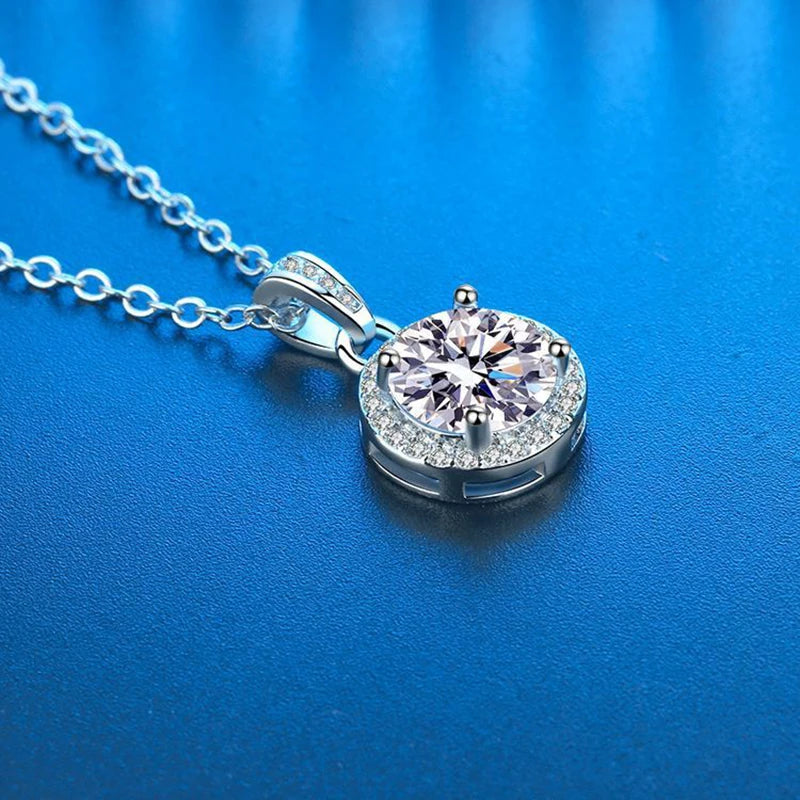 925 Sterling Silver Necklace Pendant 100% Real Moissanite For Women Fashion Clavicle Chain Necklaces Wedding Party Jewelry Gift - Uknowucme