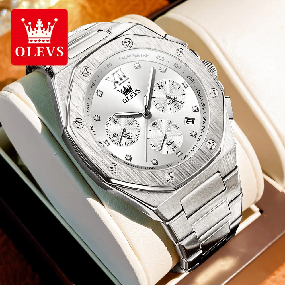 OLEVS Top Brand Men's Watches Stainless Steel Tough Guy Original Quartz Watch for Man Waterproof Luminous Date Chronograph Reloj - Uknowucme