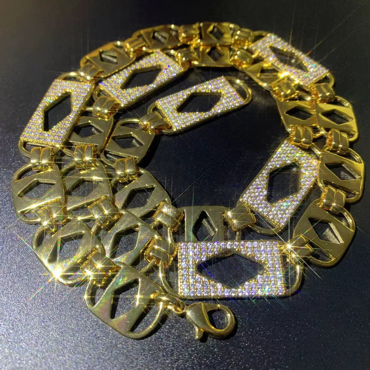 CUC 14mm Hollow Square Clustered Cuban Chain Necklace For Men Women HipHop Link Gold Color Iced Out Zirconia Fashion Jewelry - Uknowucme