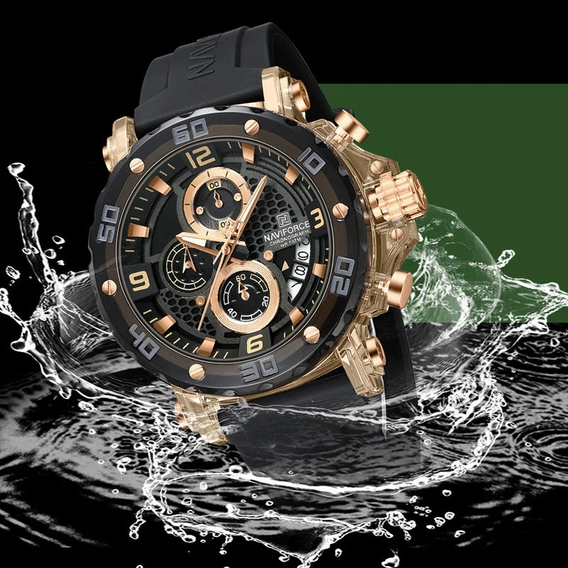 NAVIFORCE Men's Quartz Watch Fashion Trend 5ATM Waterproof Male Watches Chronograph Luminous Hands Silicone Strap Lightweight - Uknowucme