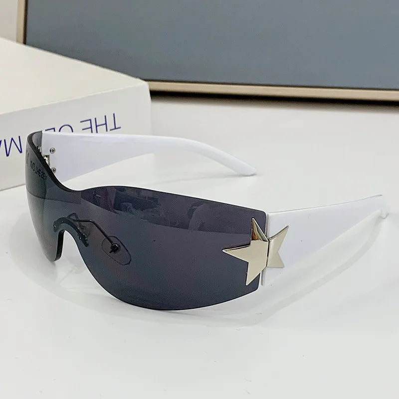 New Fashion Rimless Y2K Sunglasses For Women Men Trendy 2000'S Sun Glasses Punk One Piece Goggles UV400 Oculos De Sol - Uknowucme