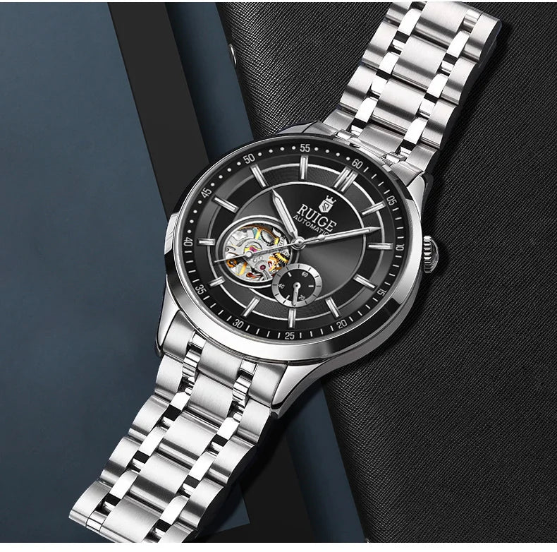 Men's Automatic Mechanical Watch - Elegant Stainless Steel, Calendar Function, Business and Leisure Style, Blue Dial and Date Wi - Uknowucme