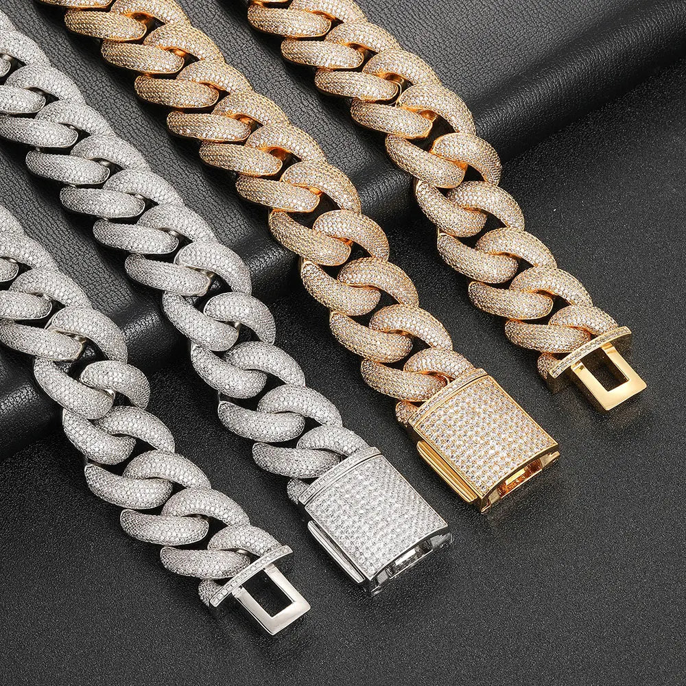 ALINOYA Hip Hop Ice Out 25Mm  Miami Cuban Chain Bling Diamond Jewelry Zircon 18K Gold Plated Thick Link Necklace