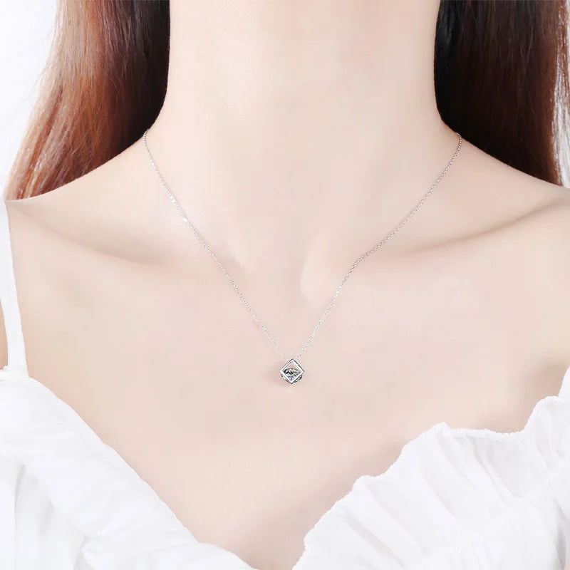 Moissanite diamond necklace, S925 silver plated with pt950 gold, square pendant necklace - Uknowucme