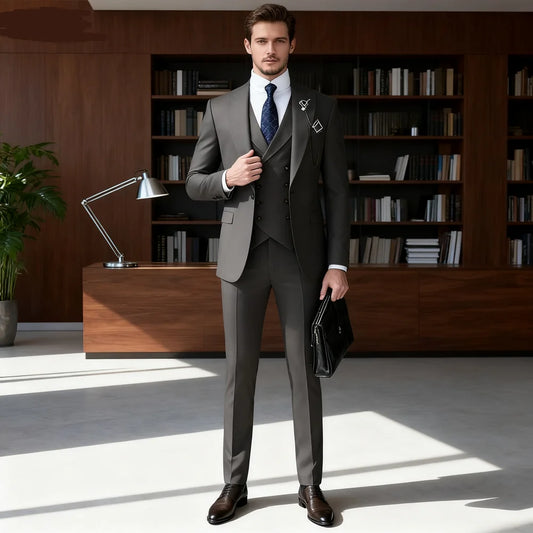 Men's Formal Wedding Terno Complete Slim Fit 3-Piece Set Classic Elegant Blazer Coat Vest Pants Ensemble for Groom - Uknowucme