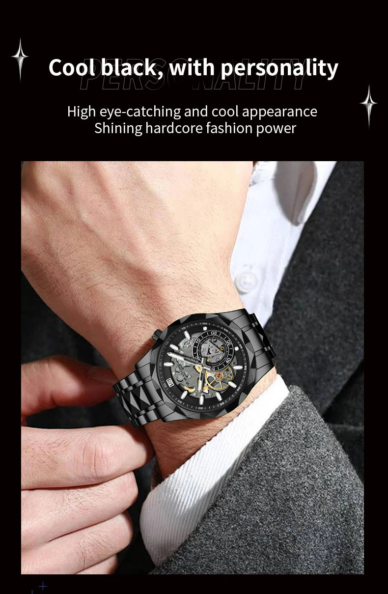 VA VA VOOM Stainless Steel Mens Quartz Watch With 41mm Hollowed Out Dial Quartz Movement Luminous Gold Luxurious Men Wristwatch - Uknowucme