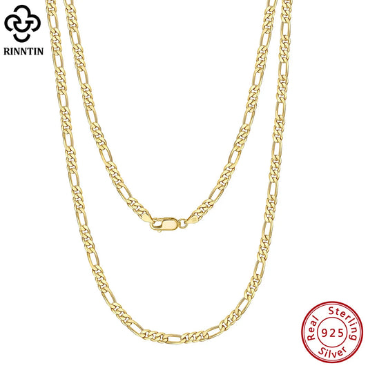 Rinntin 925 Sterling Silver 3.3mm Diamond-Cut Figaro Chain Necklace For Men Women Fashion Silver Necklace Luxury Jewelry SC34 - Uknowucme