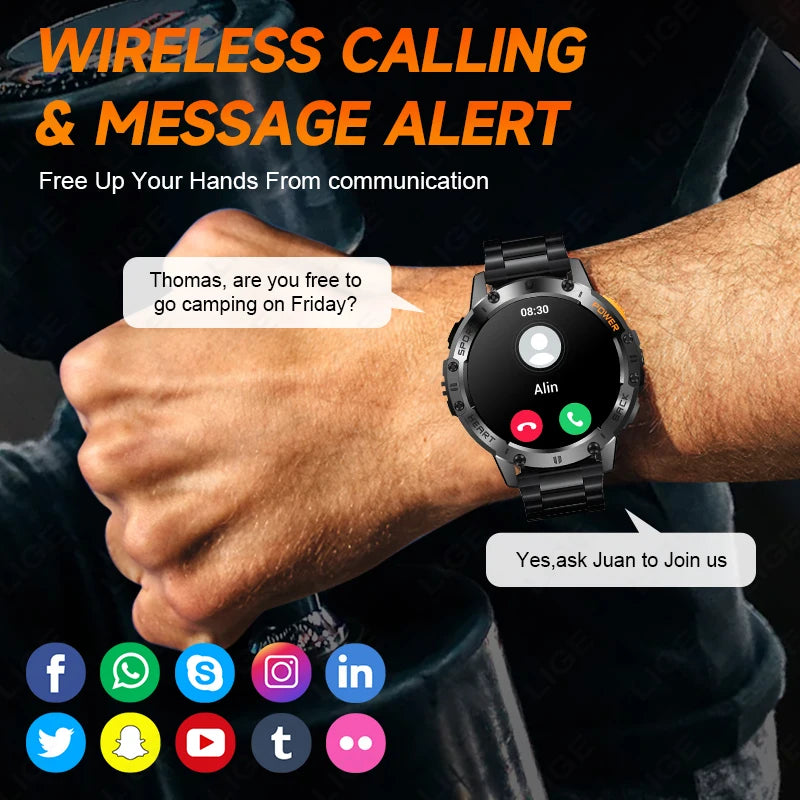 For Android ios New AMOLED Smart Watch Men with Flashlight Sports Waterproof Fitness Tracker Bluetooth Call Smartwatch Man+Box - Uknowucme