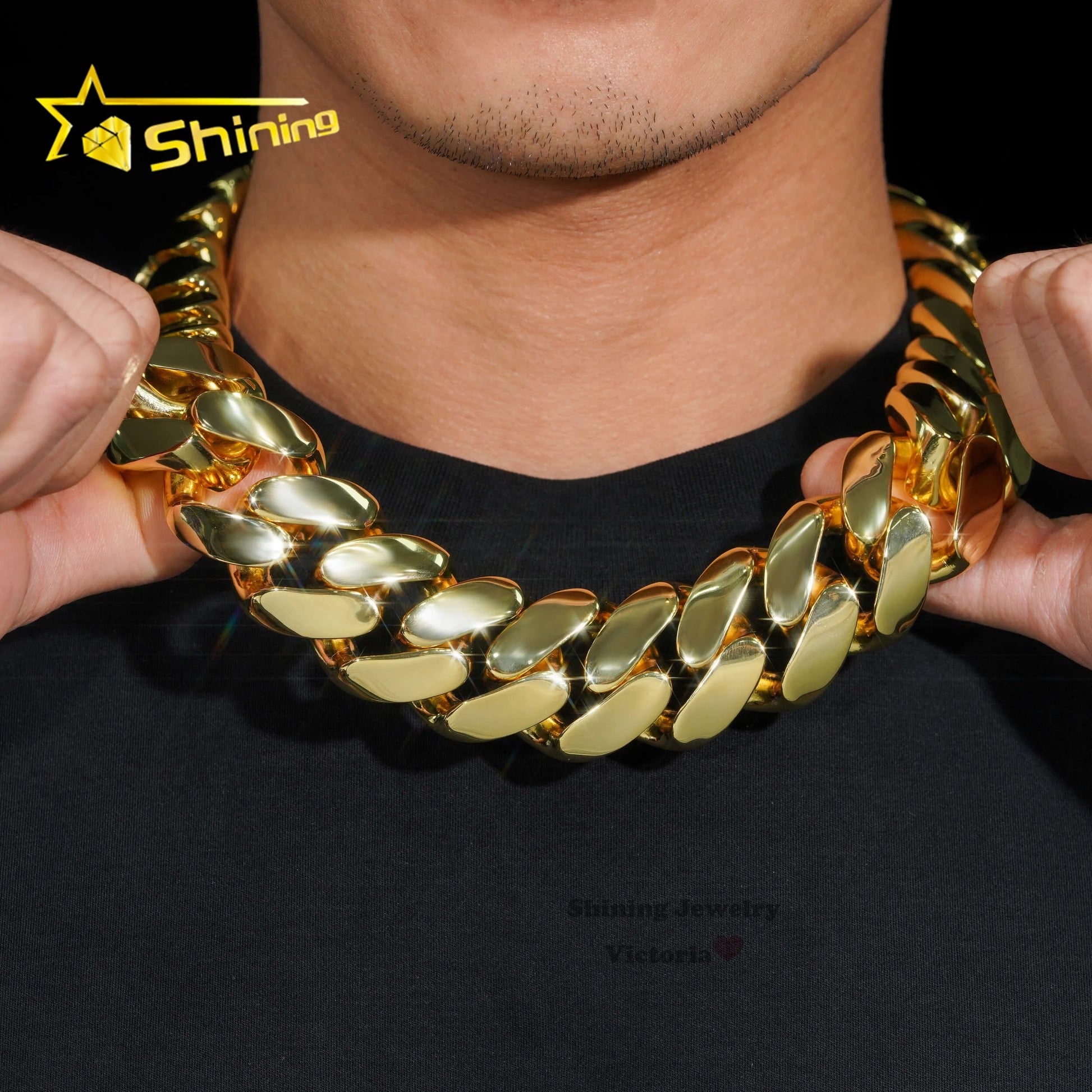 Custom Super Thick Heavy Rock Men Necklace 18k Gold Plated Brass Miami Cuban Link 30mm Cuban Chain with Moissanite Diamond Lock - Uknowucme