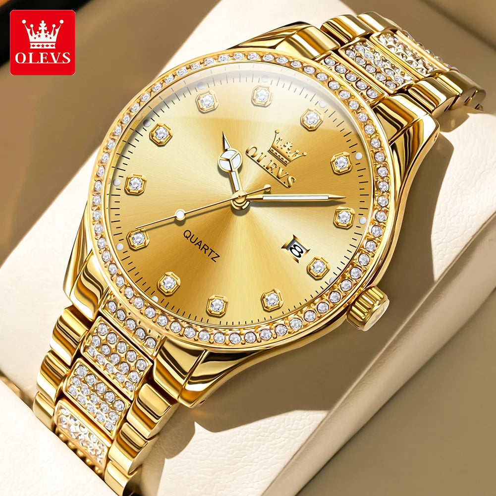 OLEVS Original Fashion Quartz Watch for Men Stainless Steel Waterproof Calendar Luminous High Quality Fashion Wrist Watch Men - Uknowucme