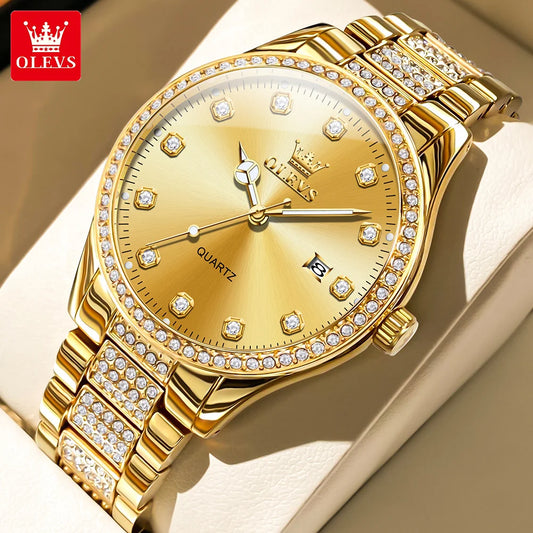OLEVS Original Fashion Quartz Watch for Men Stainless Steel Waterproof Calendar Luminous High Quality Fashion Wrist Watch Men - Uknowucme