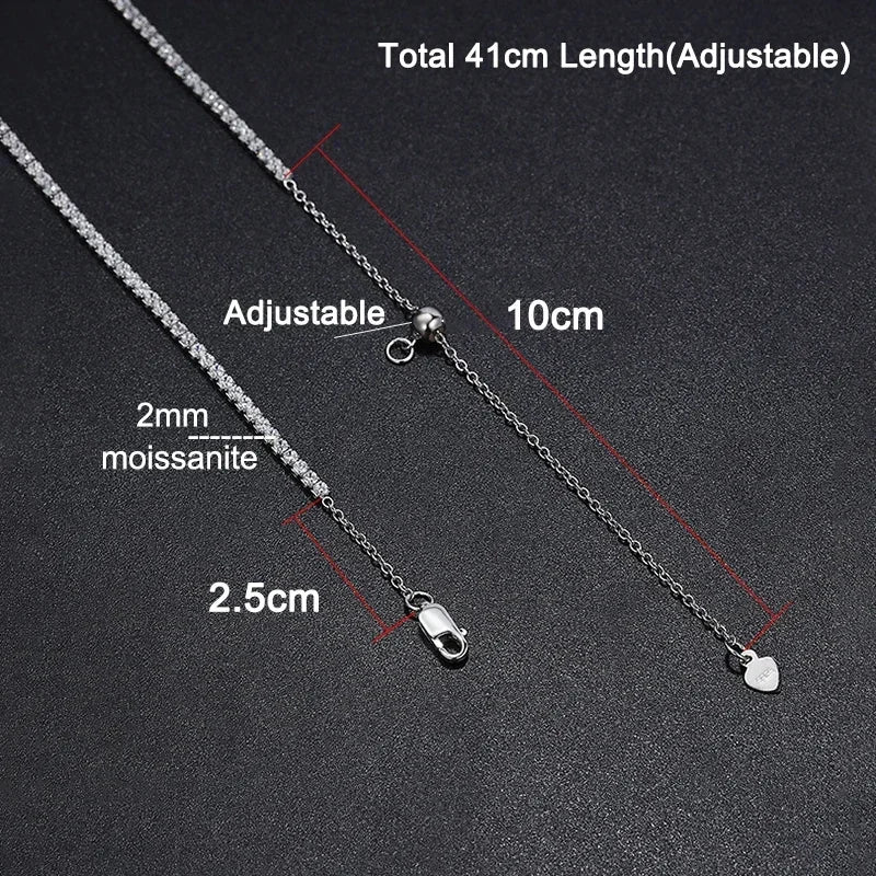 2mm Moissanite Tennis Necklace For Women S925 Silver Plated 18K Gold Sparking Rhinestone Choker Chain Wedding Jewelry Adjustable - Uknowucme