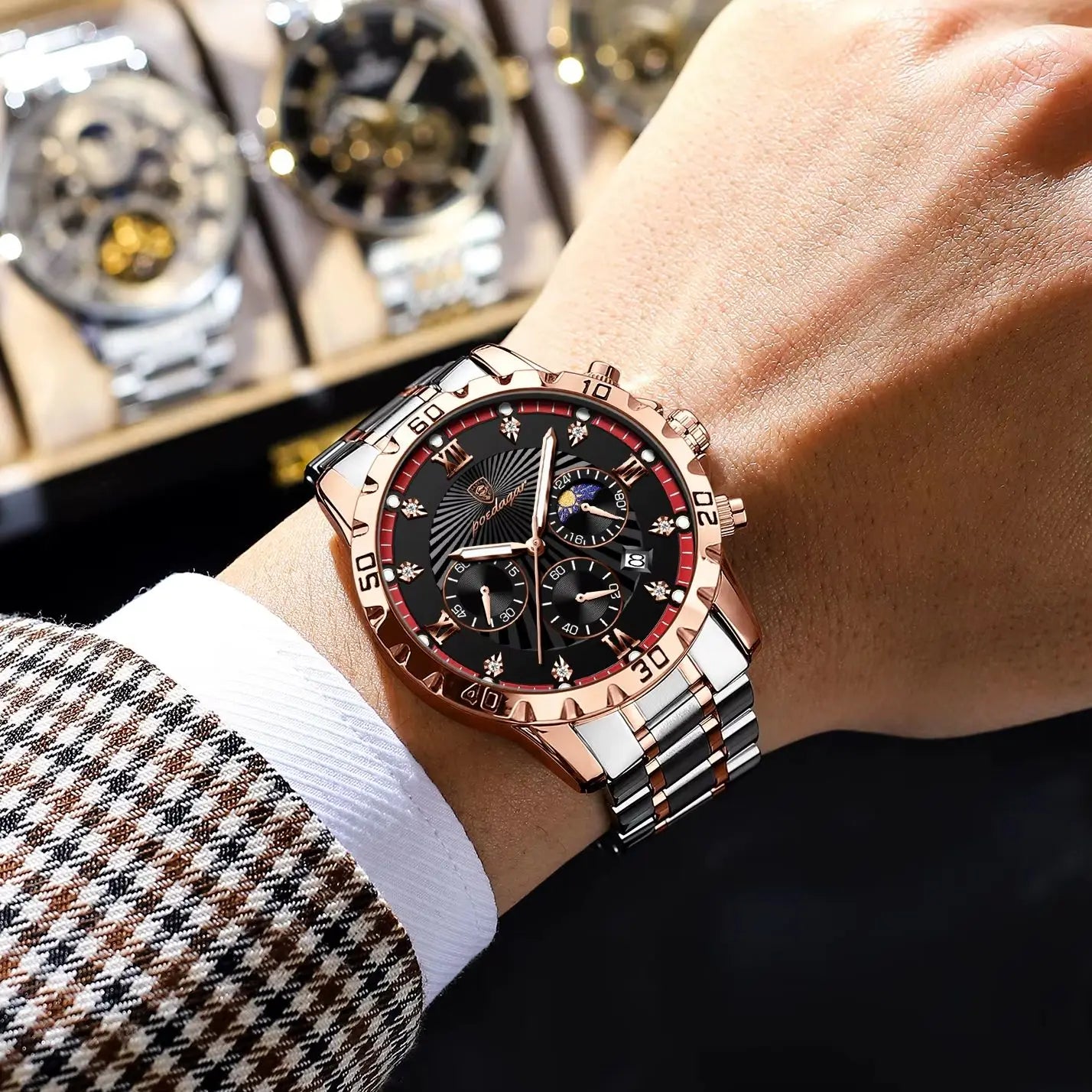 POEDAGAR Top Fashion Watches For Men Chronograph Date Stainless Steel Man Watch Waterproof Luminous Luxury Quartz Men Wristwatch - Uknowucme