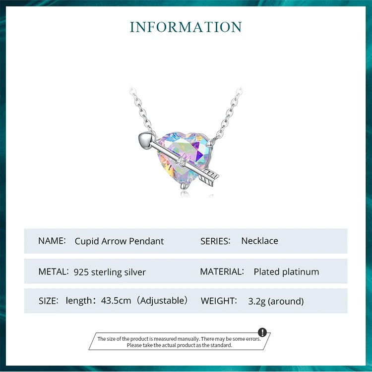 WOSTU 925 Sterling Silver Original Zircon Love Necklace Adjustable Neck Chain Cupid Arrow Heart Pendant For Women Jewelry Gift - Uknowucme