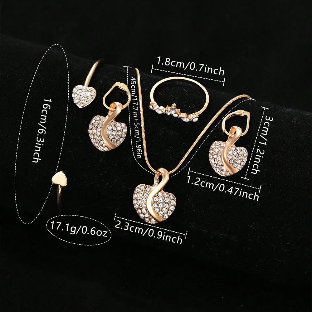 Women's Quartz Watch Gold Luxury Women Ring Necklace Earring Rhinestone Fashion Wristwatch Casual Ladies Watches Jewelry Set ﻿ - Uknowucme