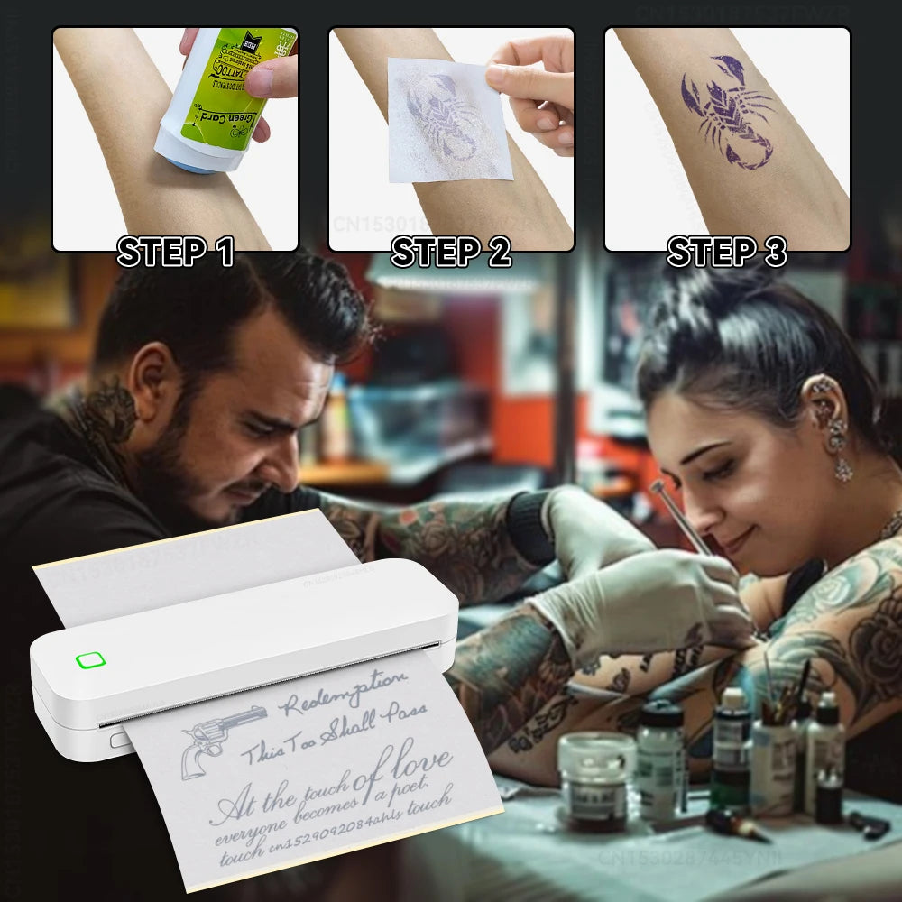 Portable A4 Thermal Printer No Need ink Bluetooth PDF Word File Document A4 Tattoo Transfer Paper Mobile Photo Printing Machine - Uknowucme