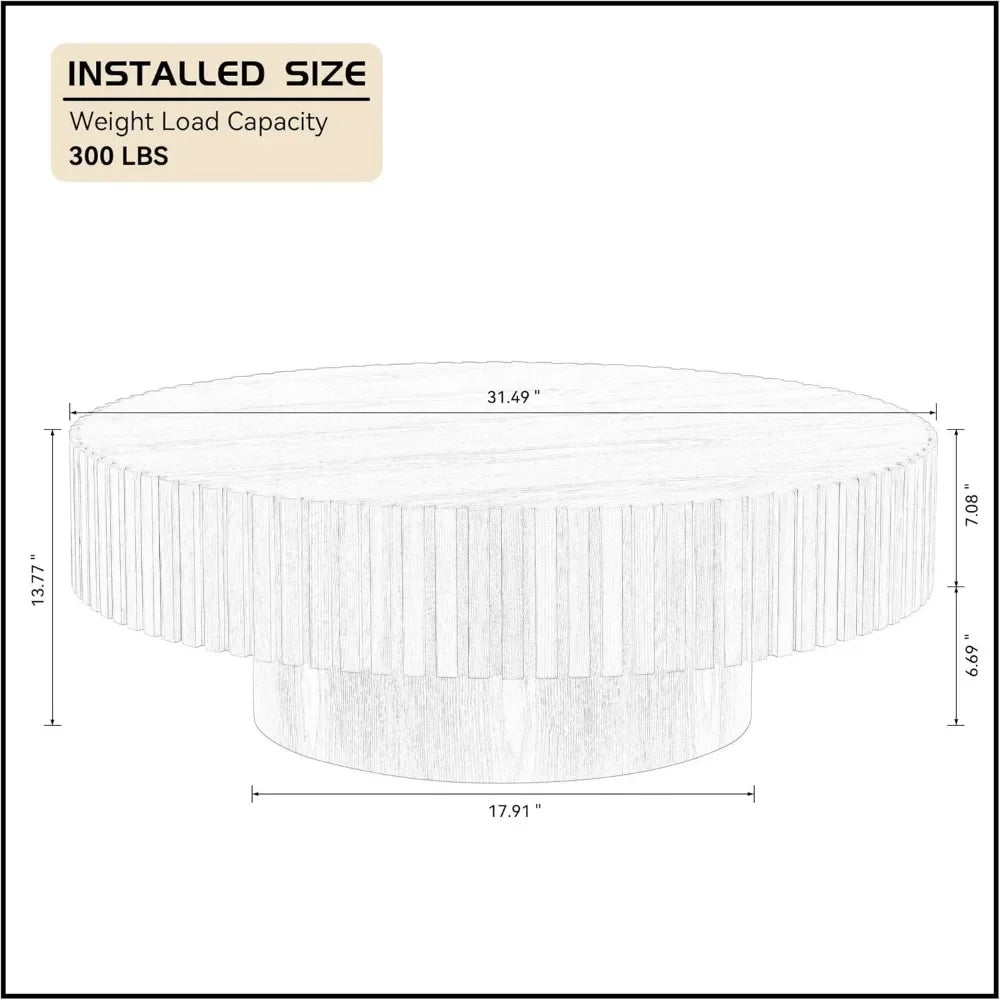 31.49" Round Coffee Table, Modern Luxury Wood Circle Drum Center Table for Living Room, Accent Side Table End Table for Living - Uknowucme