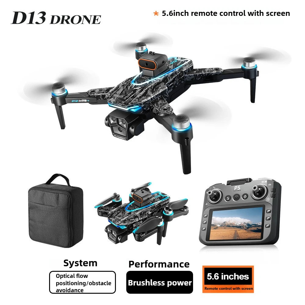Aircraft Foreign Trade New D13 Drone with 5.6-inch Screen Control Brushless Quadcopter Obstacle Avoidance Remote-controlled - Uknowucme