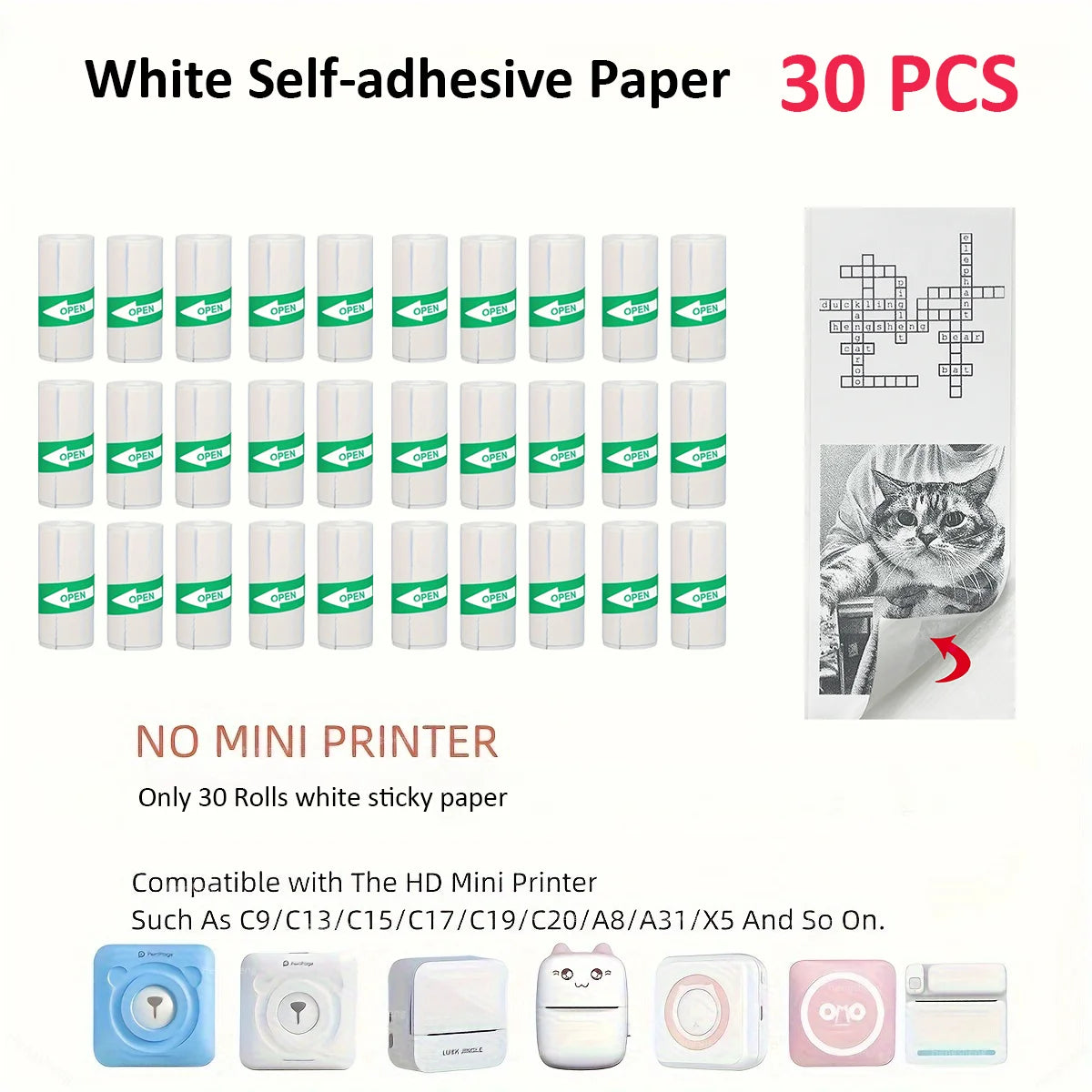 57*25mm Thermal Paper 30 Rolls White Children Camera Instant Print Kids Camera Printing Paper Replacement Accessories Parts - Uknowucme