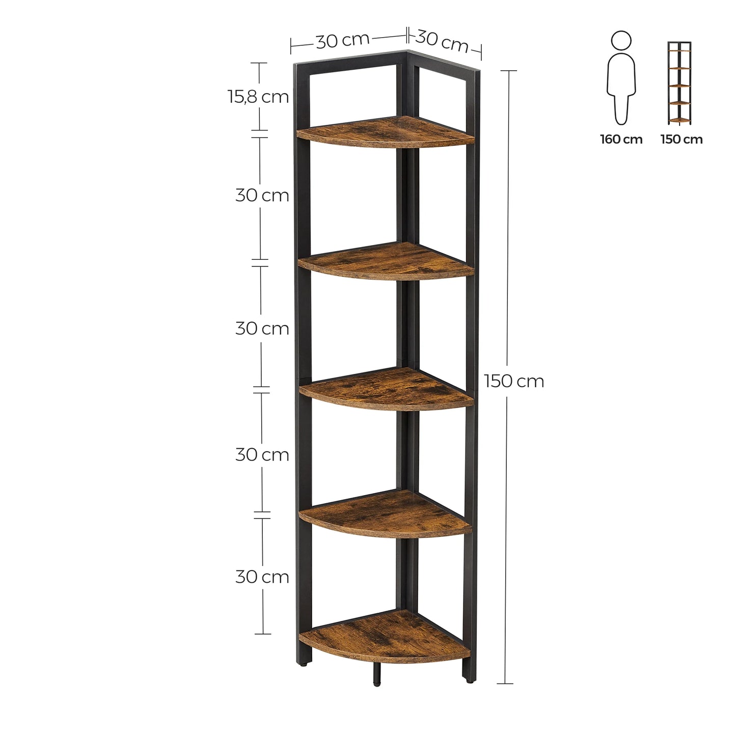 VASAGLE 5 Tier Corner Bookcase Corner Bookcase Multipurpose Plant Rack Storage Unit for Living Room Bedroom Office Industrial