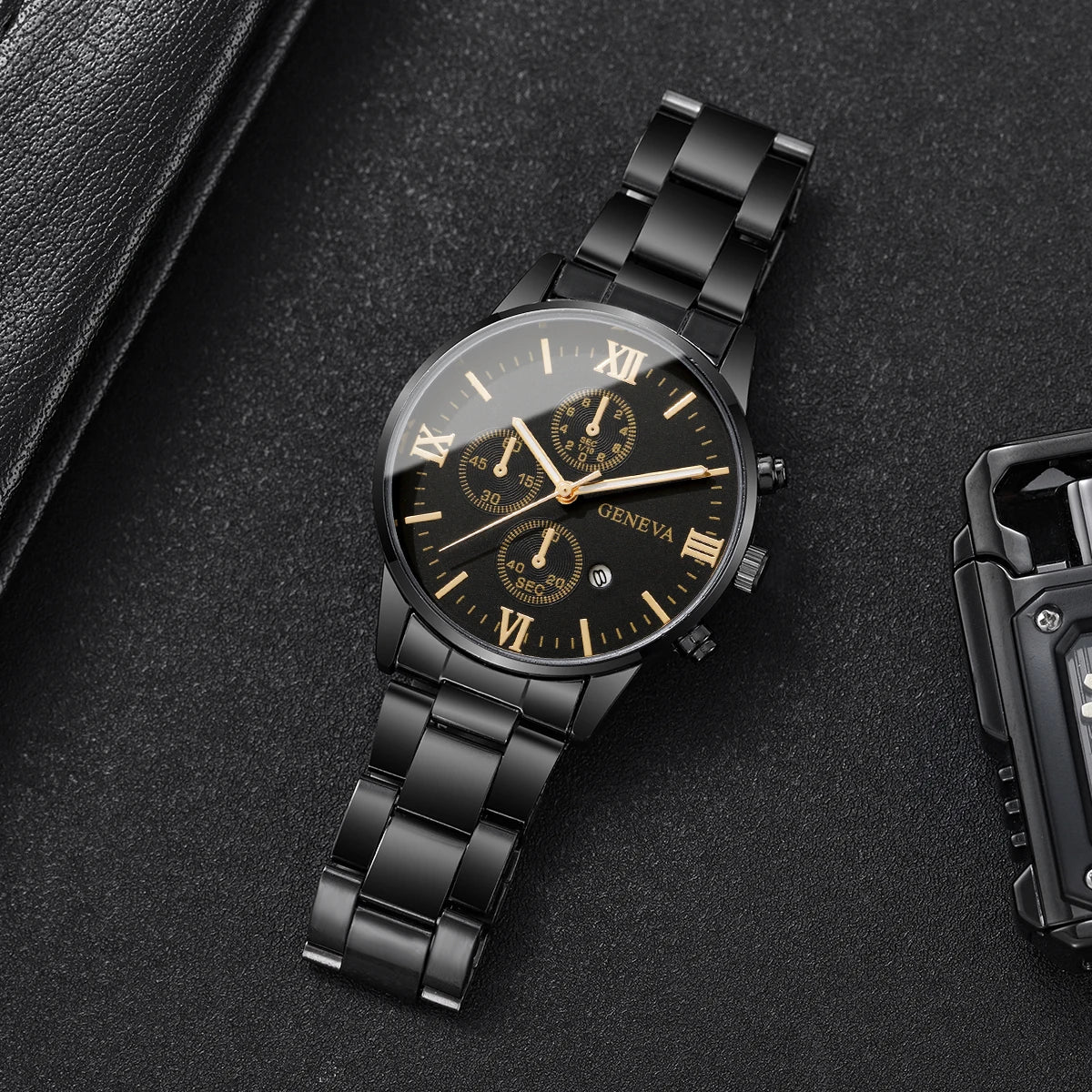 4PCS/Set Luxury Men's Calendar Watch Fashion Roma Dial Men Business Quartz Watches Jewelry Set Reloj Hombre（Without Box） - Uknowucme