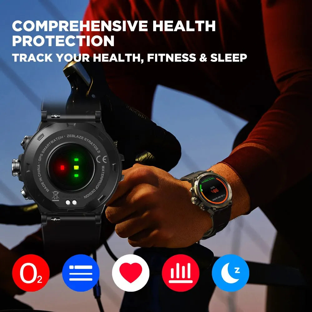 Zeblaze Stratos 2 GPS Smart Watch AMOLED Display 24h Health Monitor 5 ATM Long Battery Life Smartwatch for Men - Uknowucme