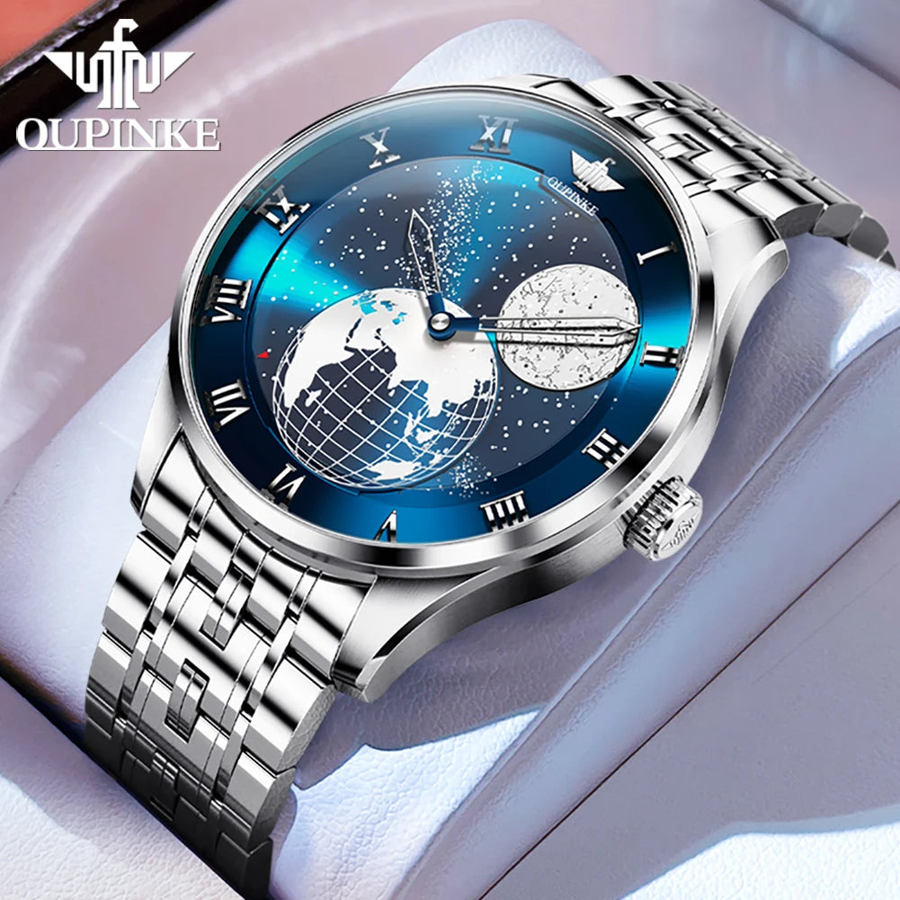 OUPINKE 3230 Men's Watches Flywheel Automatic Mechanical Original Wristwatch for Man Waterproof Luminous Perpetual Moon Phase - Uknowucme