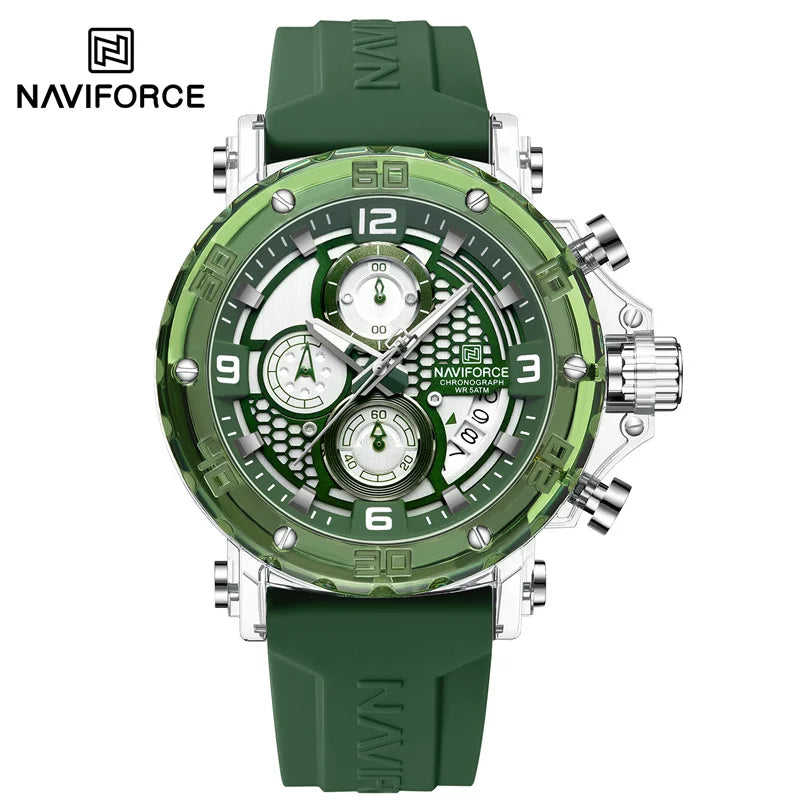 NAVIFORCE Men's Quartz Watch Fashion Trend 5ATM Waterproof Male Watches Chronograph Luminous Hands Silicone Strap Lightweight - Uknowucme