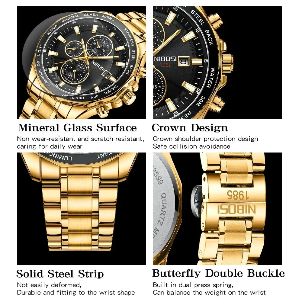 NIBOSI Fashion Big Watch Stainless Steel Top Brand Luxury Sport Chronograph Quartz Watches For Men Wristwatch Relogios Masculino - Uknowucme