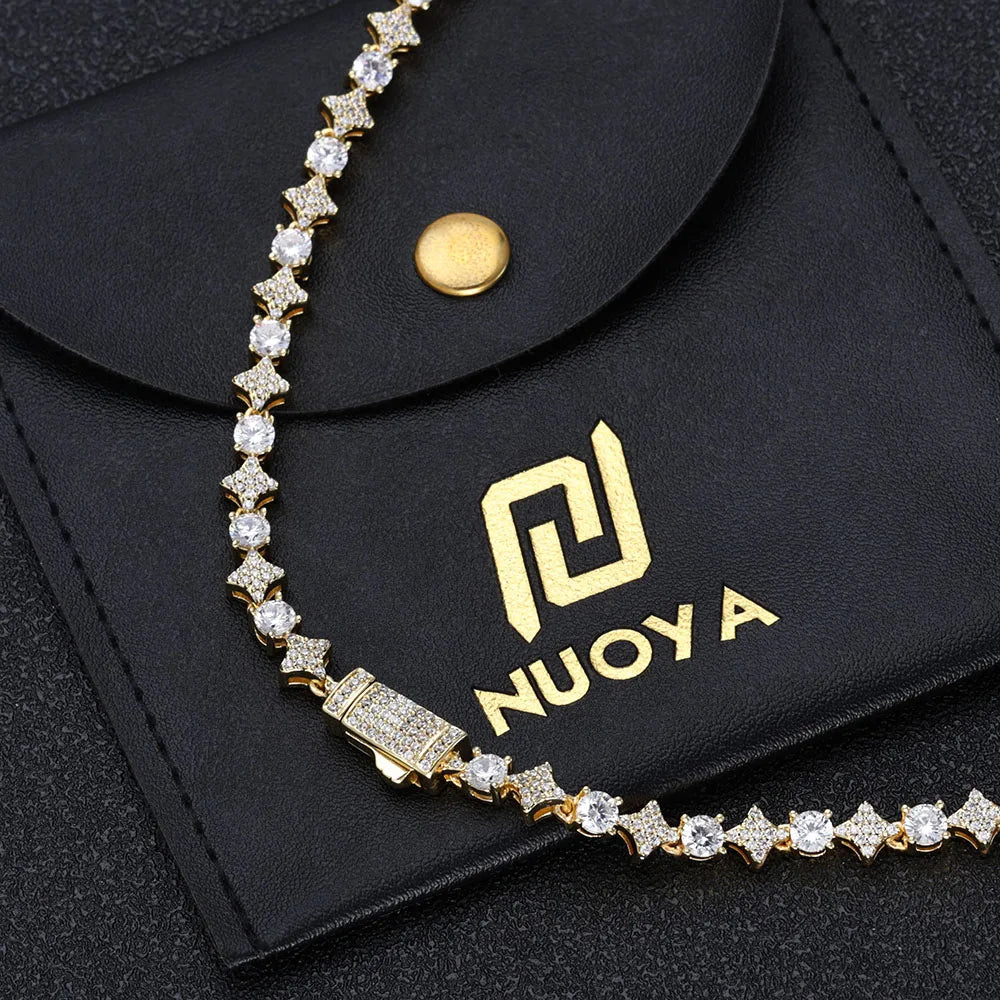 ESKEEM Custom Black White Moissanite Star Tennis Chain Exquisite Party Wedding Gift Bling Iced VVS 925 Silver Tennis Necklace - Uknowucme