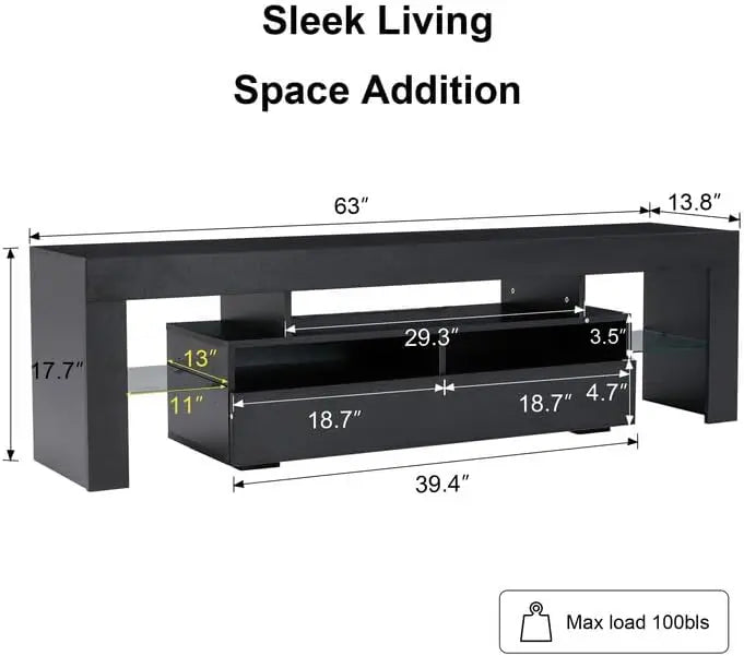 EBELLO 63-Inch Storage TV Cabinet TV Support Shelf Storage Cabinet with Multi-Color Lighting Strips