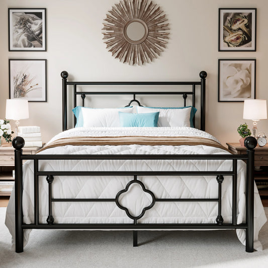 HOOMIC 14 Inch Metal Platform Bed Frame, Vintage Victorian Style, Wrought Iron Headboard and Footboard - Uknowucme