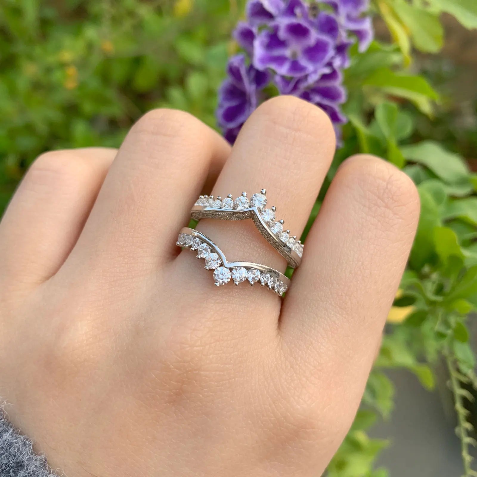 Newshe Luxury Solid 925 Sterling Silver Wedding Engagement Rings for Women High Grade Cubic Zircon Guard Band BR1167 - Uknowucme