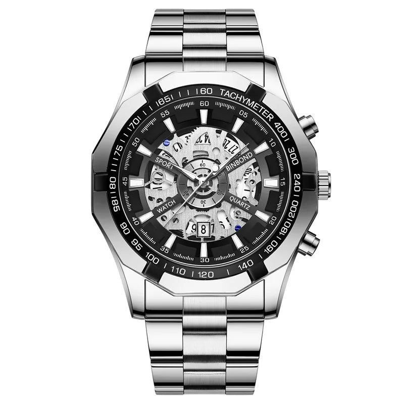 2025 Mens Quartz Watches Top Brand Luxury Stainless Steel Waterproof Hollow Out Blue Big Male Wristwatches Relogio Masculino - Uknowucme