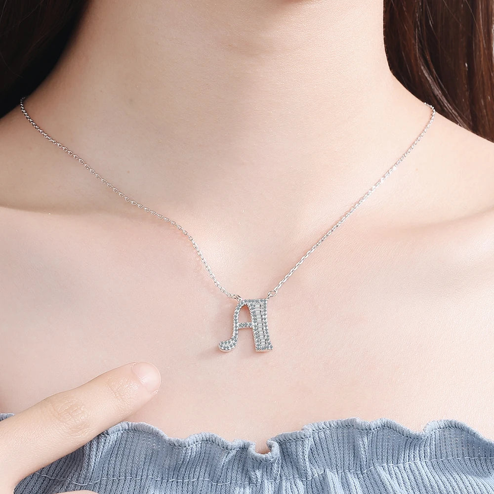 Moissanite A-Z Initial Letter Pendant Necklace For Women Girls 26 Letters 925 Sterling Silver Hip Hop Man Name Jewelry Gift - Uknowucme