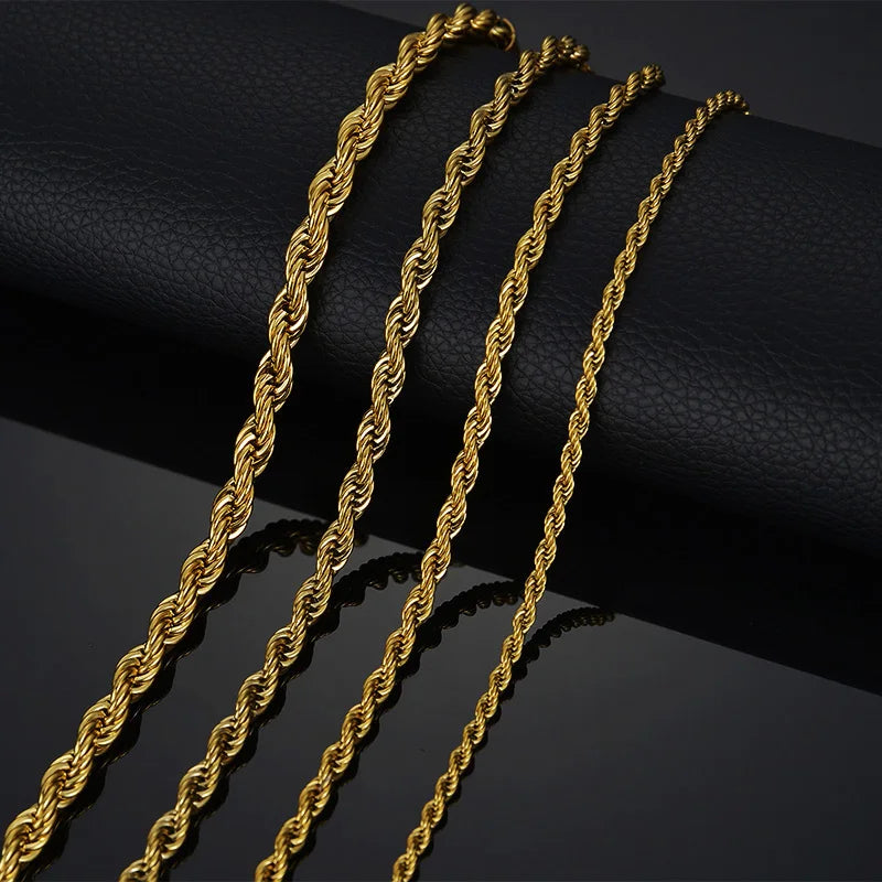 Treebud 3mm 40cm/50cm/60cm Gold Color Chain Necklace Stainless Steel Punk Cuban Chain Rope Chain Snake Chain Necklaces Jewelry - Uknowucme