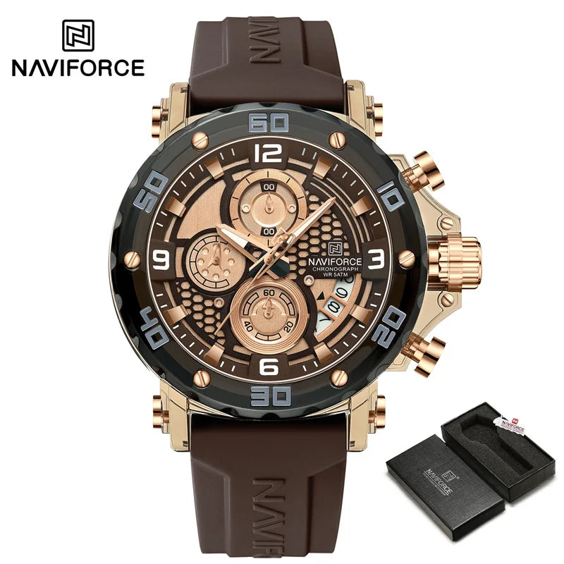 NAVIFORCE Men's Quartz Watch Fashion Trend 5ATM Waterproof Male Watches Chronograph Luminous Hands Silicone Strap Lightweight - Uknowucme