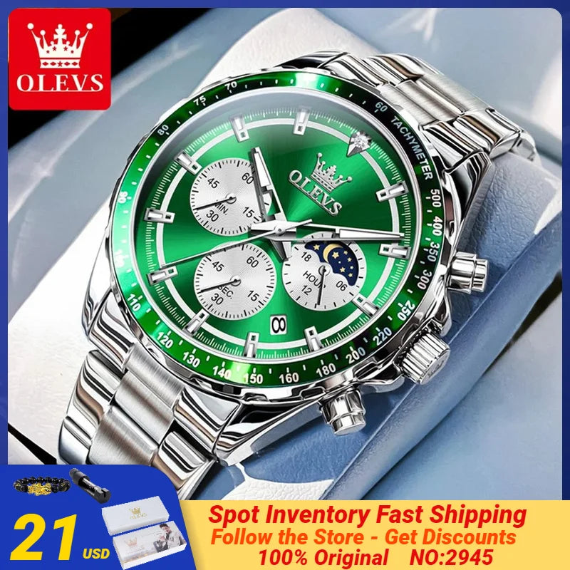 OLEVS Luxury Brand Men's Watches Chronograph Moon Phase Calendar Fashion Quartz Watch for Man Original Watches Reloj Hombre - Uknowucme