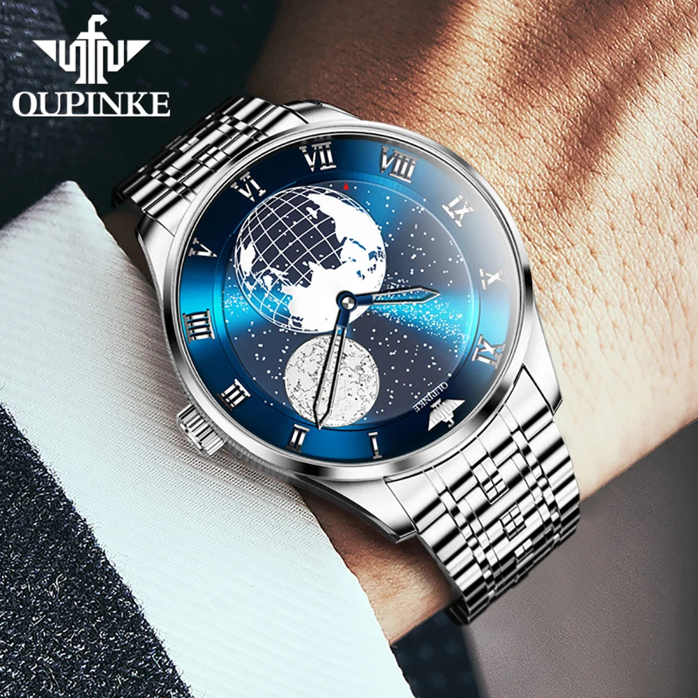 OUPINKE 3230 Men's Watches Flywheel Automatic Mechanical Original Wristwatch for Man Waterproof Luminous Perpetual Moon Phase - Uknowucme
