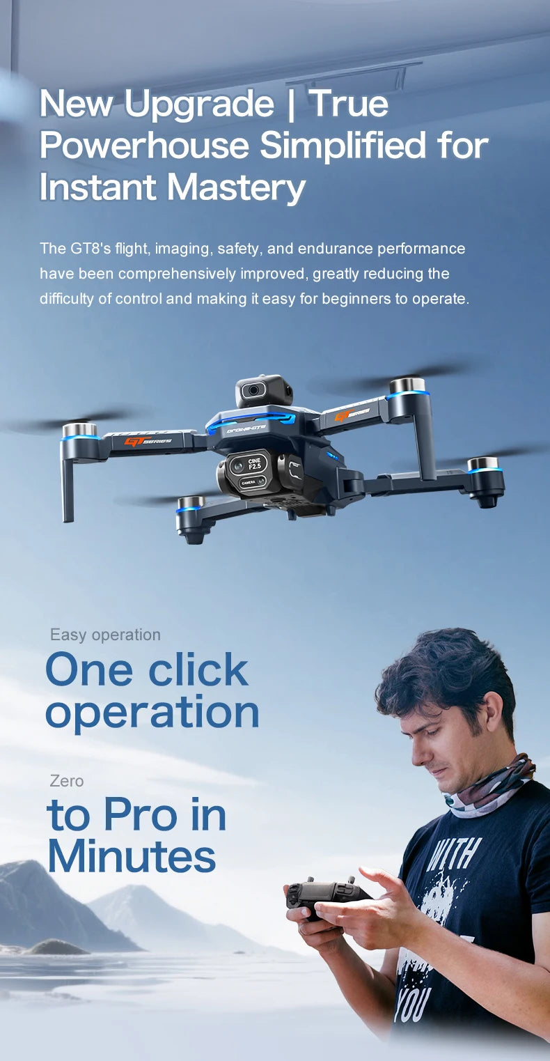 2025 New GT8 Drone GPS 8K Professional HD 360° Dual Cameras 5G WIFI Brushless Motors Obstacle Avoidance Foldable Quadcopter Toys - Uknowucme