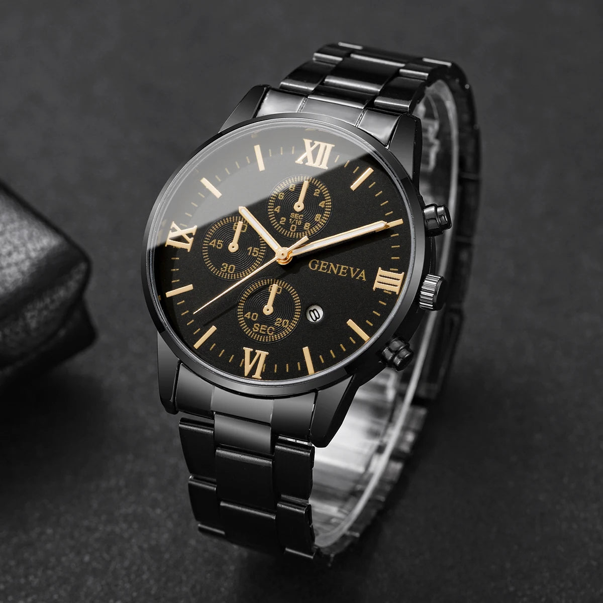 4PCS/Set Luxury Men's Calendar Watch Fashion Roma Dial Men Business Quartz Watches Jewelry Set Reloj Hombre（Without Box） - Uknowucme