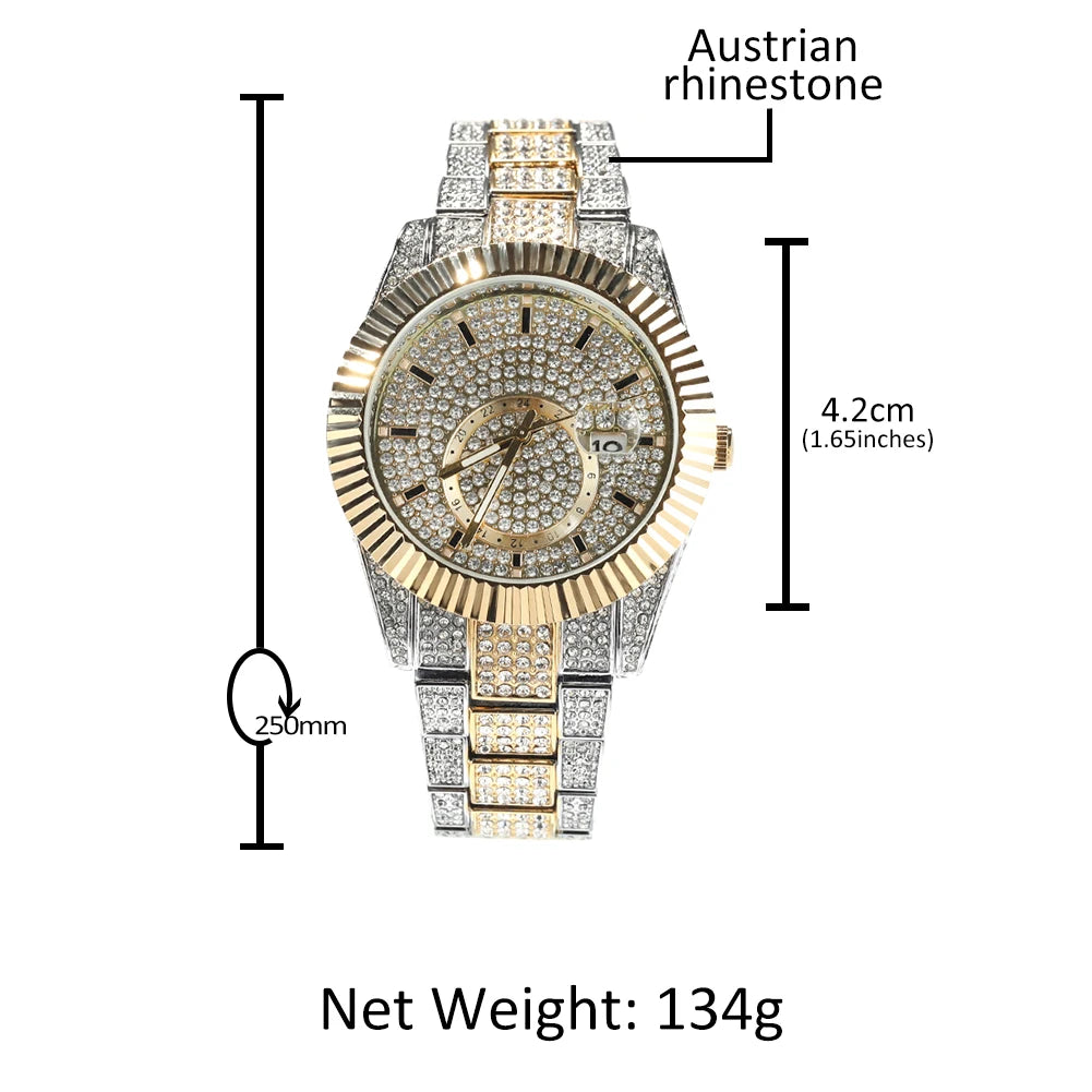 THE BLING KING Men's Watch Iced Out Quartz Clock Luxury Top Quality Rhinestone Automatic Date Business Waterproof Wrist Watches