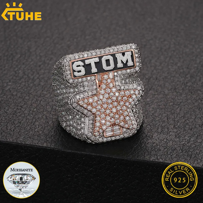 TUHE Unisex Custom letter Ring 925 Silver Skeleton Moissanite Iced Out Hip Hop Rings For Men Hip Hop Jewelry Gifts - Uknowucme
