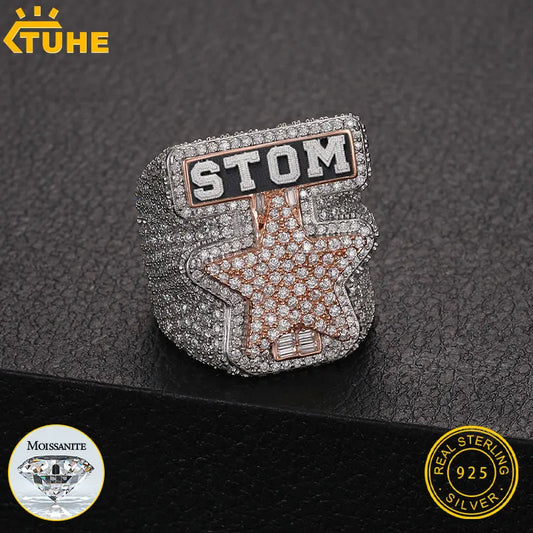 TUHE Unisex Custom letter Ring 925 Silver Skeleton Moissanite Iced Out Hip Hop Rings For Men Hip Hop Jewelry Gifts - Uknowucme