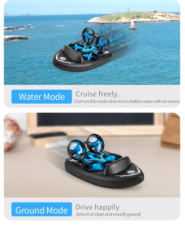 Sea, land, and air flight 3-in-1 JJRC H36F mini drone, unmanned mode, 360 ° roll 2.4G 6-axis quadcopter ship RC children's toy