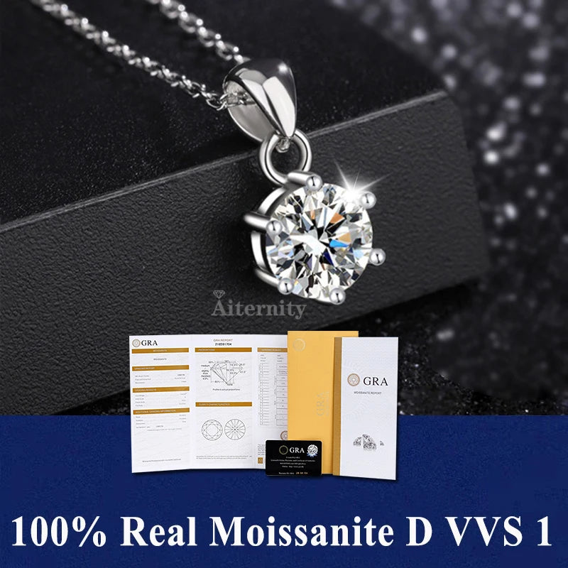 925 Sterling Silver Necklace Pendant 100% Real Moissanite For Women Fashion Clavicle Chain Necklaces Wedding Party Jewelry Gift - Uknowucme